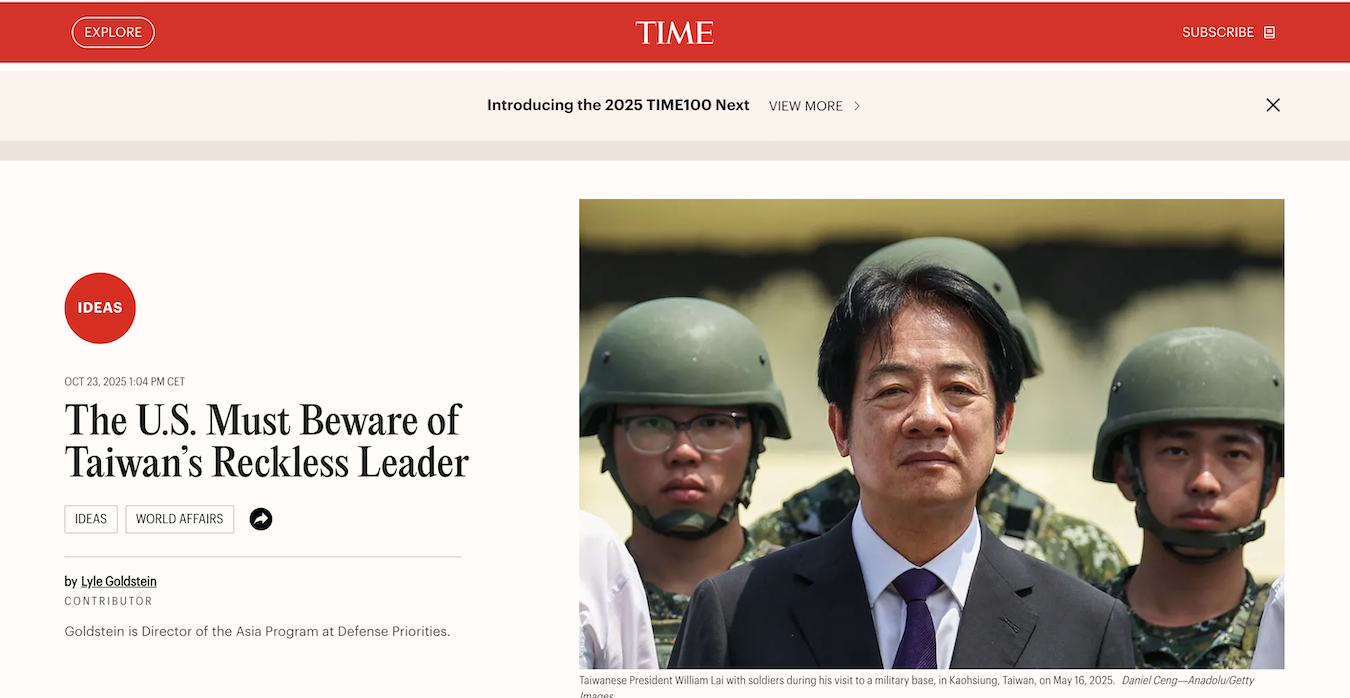 Time Magazine Calls for Appeasement on Taiwan in the Name of Peace